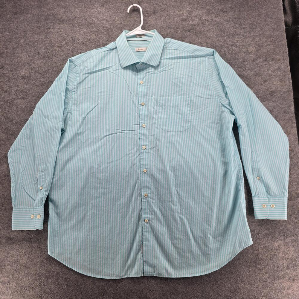 Peter Millar Dress Shirt Mens 2XL Blue Striped Classic Fit Point Collar